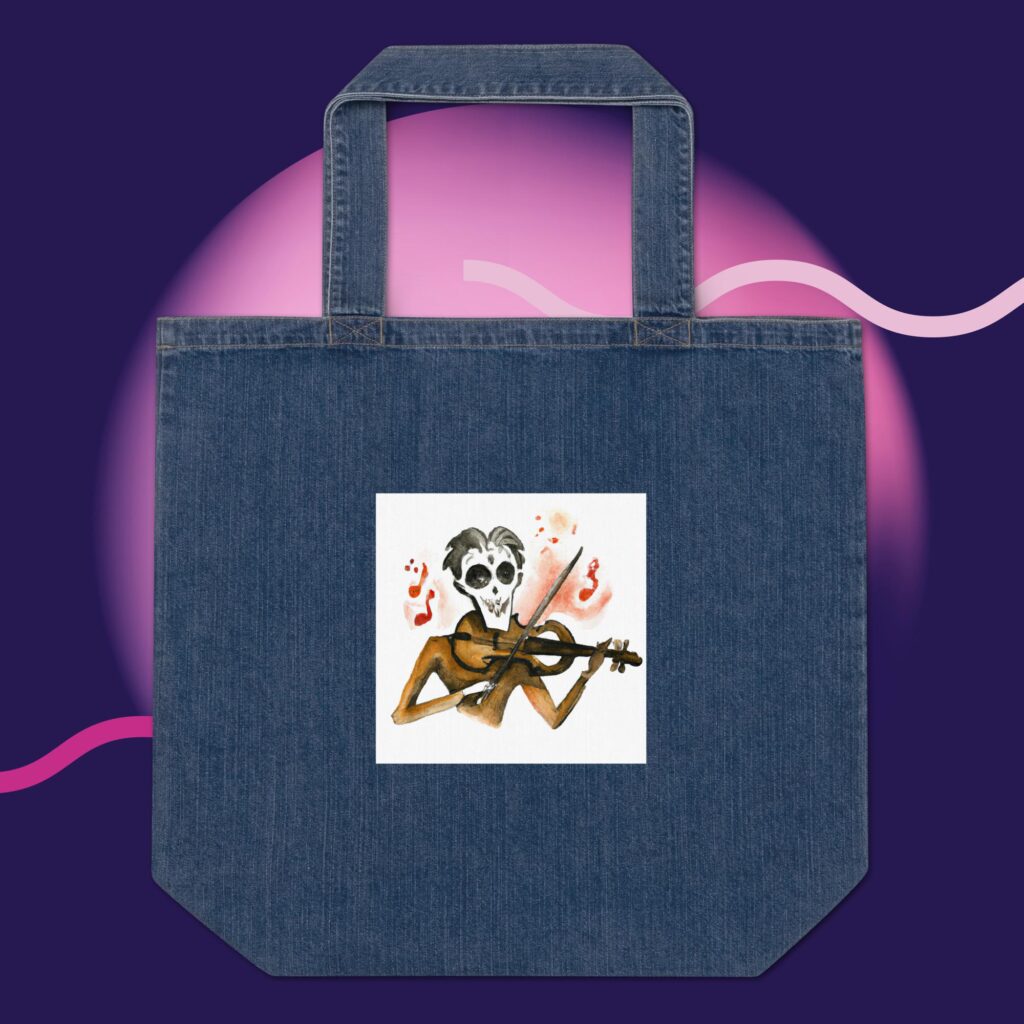 Zombienichi Violinist Organic denim tote bag - Bencasso